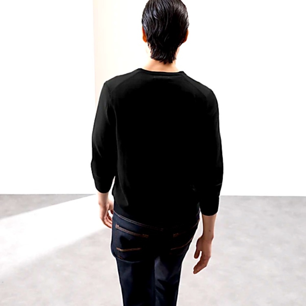 Garret Scott Extra Fine Merino Wool Sweater Black V-Neck Sweater - Picture 4 of 8